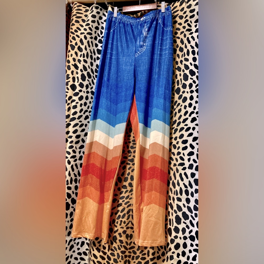 Denim print pants